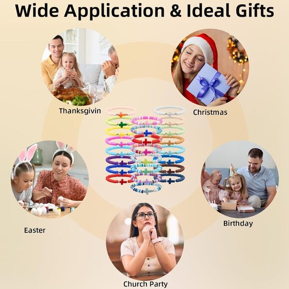 Christian Bracelets Pack 48pcs Colorful Polymer Clay Beaded Jewelry Gift - Picture 7 of 7